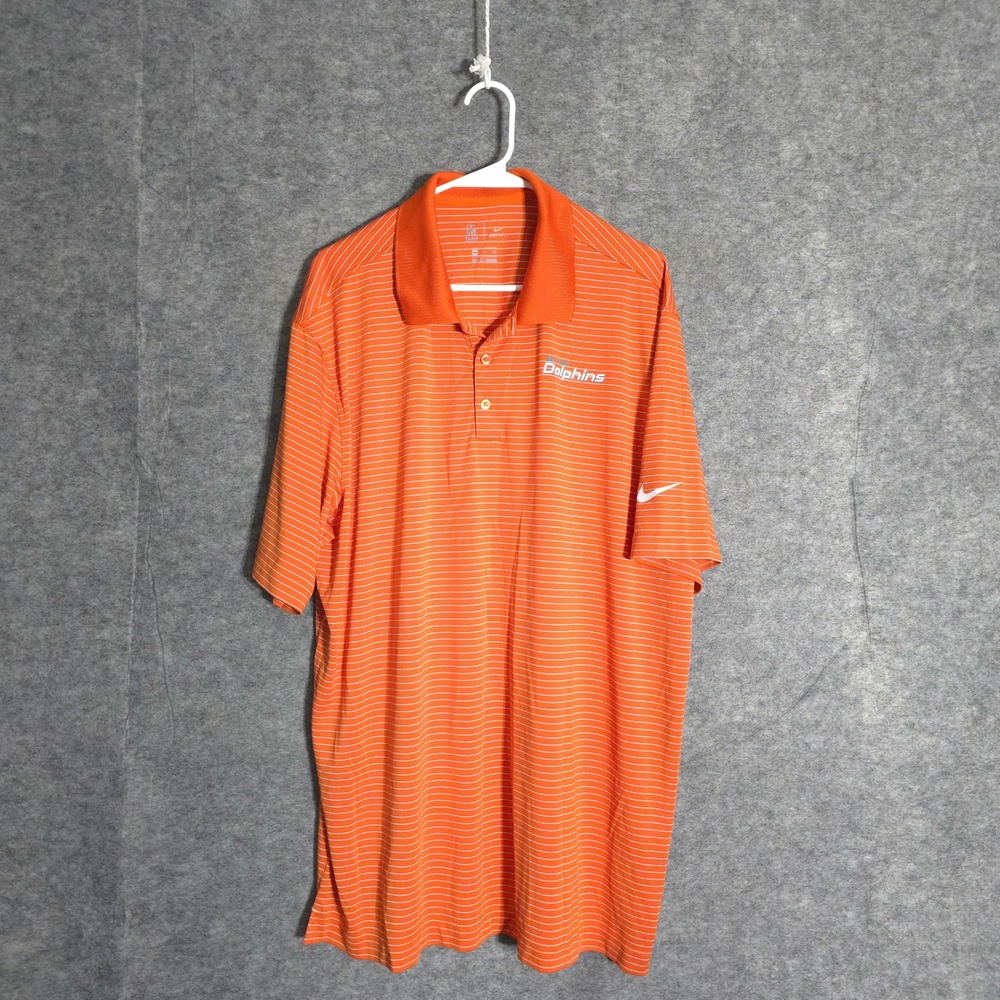Nike Miami Dolphins NFL Polo Men XXL Orange Striped Dri-FIT AR0455-827 Short Slv